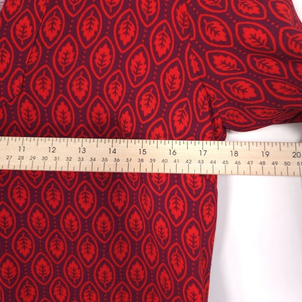 BODEN  Women's Knee Short Dress Shift US 6R Leaf Print Red 3/4 Sleeve WH990